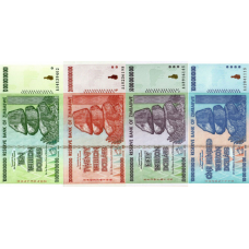 (385) Zimbabwe P88, P89, P90, P91 - 10,20,50 & 100 Trilion Dollars Year 2008 (Set of 4 Notes)